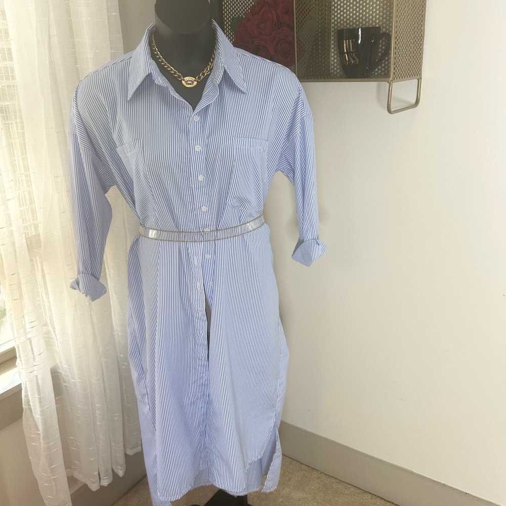 Zenana Blue Striped Long Sleeve Dress